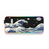 Tapis de Souris Gaming XXL - Grande Vague du Japon & Espace Cosmique (RGB)