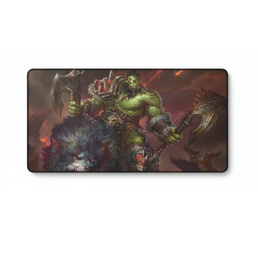 Tapis de Souris Gaming XXL - Guerrier Orc & Loup de Guerre - Glisse Ultime