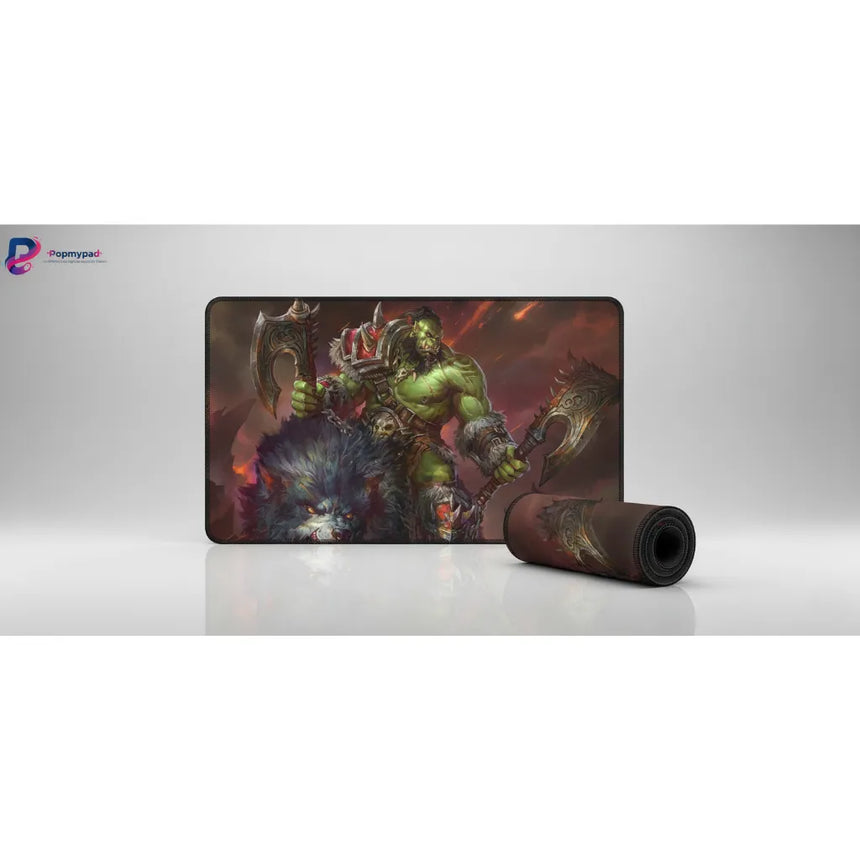 Tapis de Souris Gaming XXL - Guerrier Orc & Loup de Guerre - Glisse Ultime