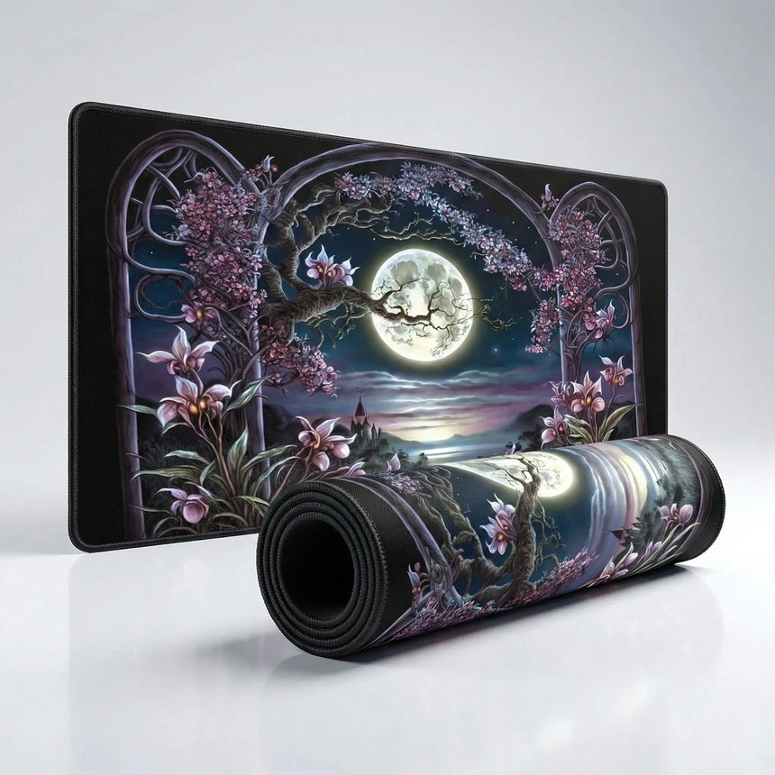 Tapis de Souris Gaming & Bureau - Arche Lunaire & Paysage Fantastique Nocturne