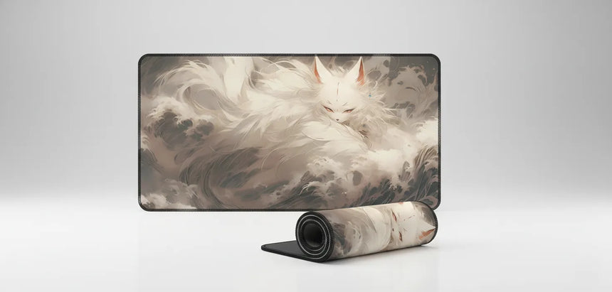 Tapis de Souris Gaming & Bureau — Renard Kitsune Zen — Design Japonais Épuré