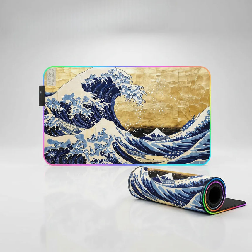 Tapis de Souris Japonais : La Grande Vague d'Hokusai - Édition Dorée