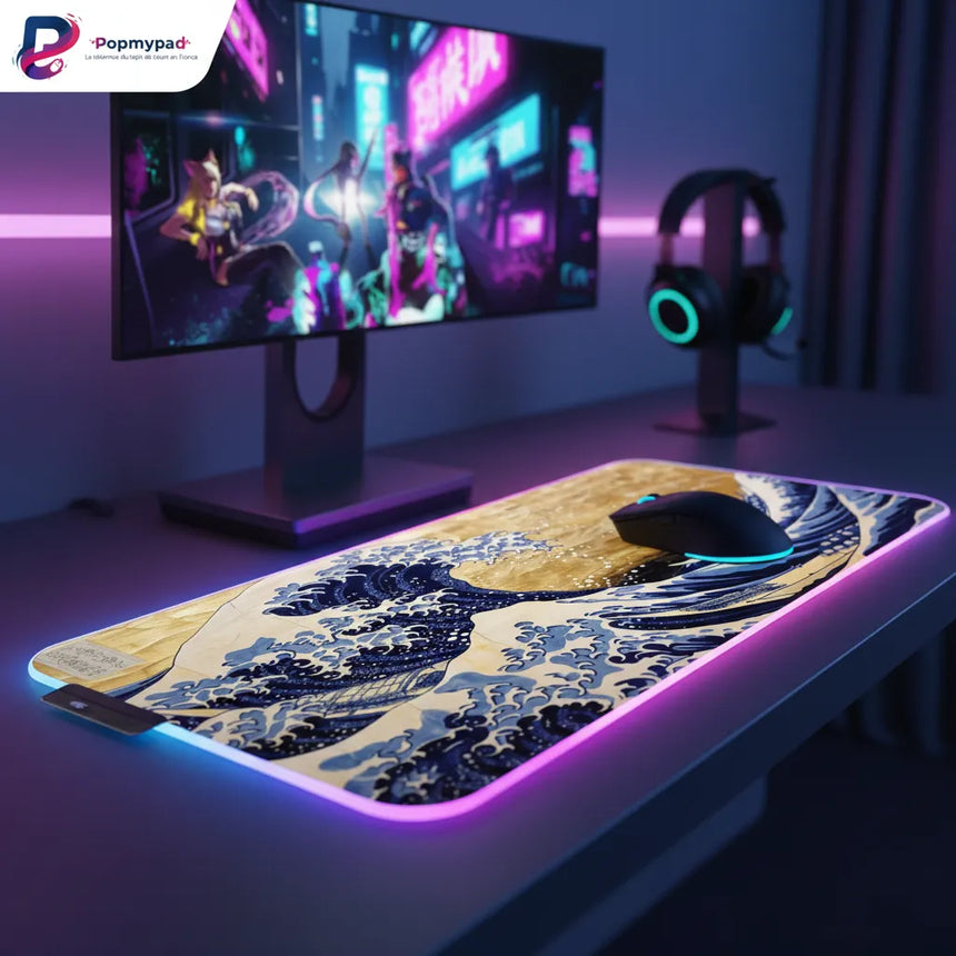 Tapis de Souris Japonais : La Grande Vague d'Hokusai - Édition Dorée