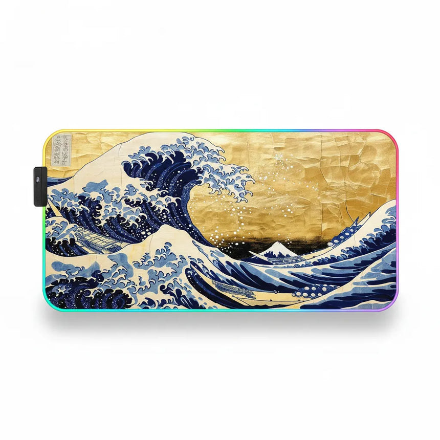 Tapis de Souris Japonais : La Grande Vague d'Hokusai - Édition Dorée
