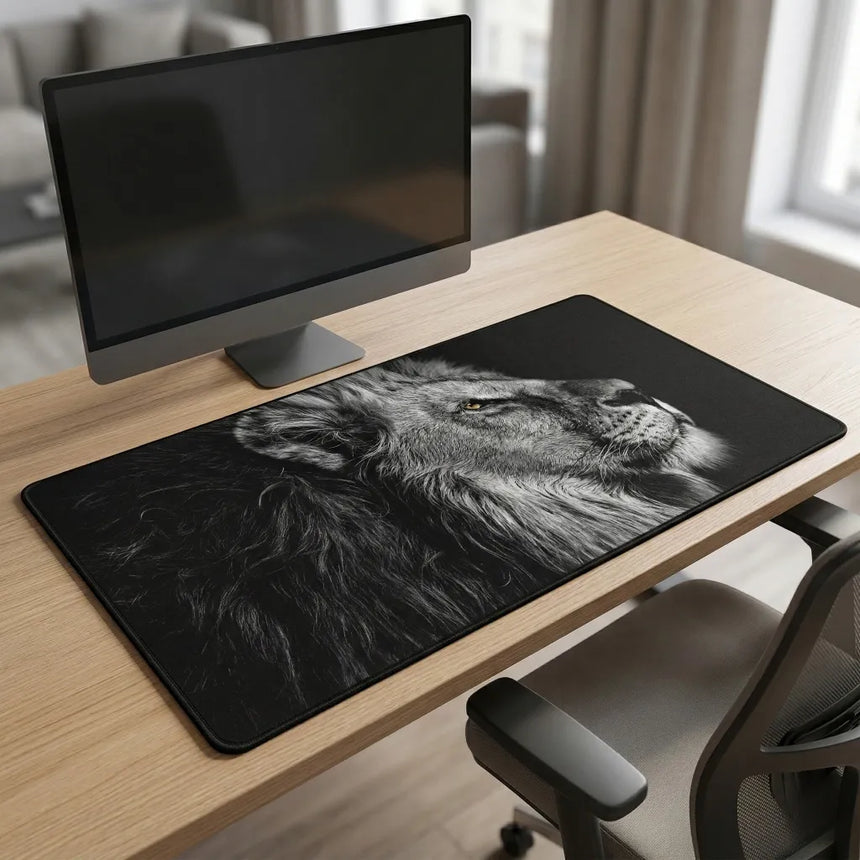 Tapis de Souris Lion Majestueux - Édition Noir & Blanc XXL