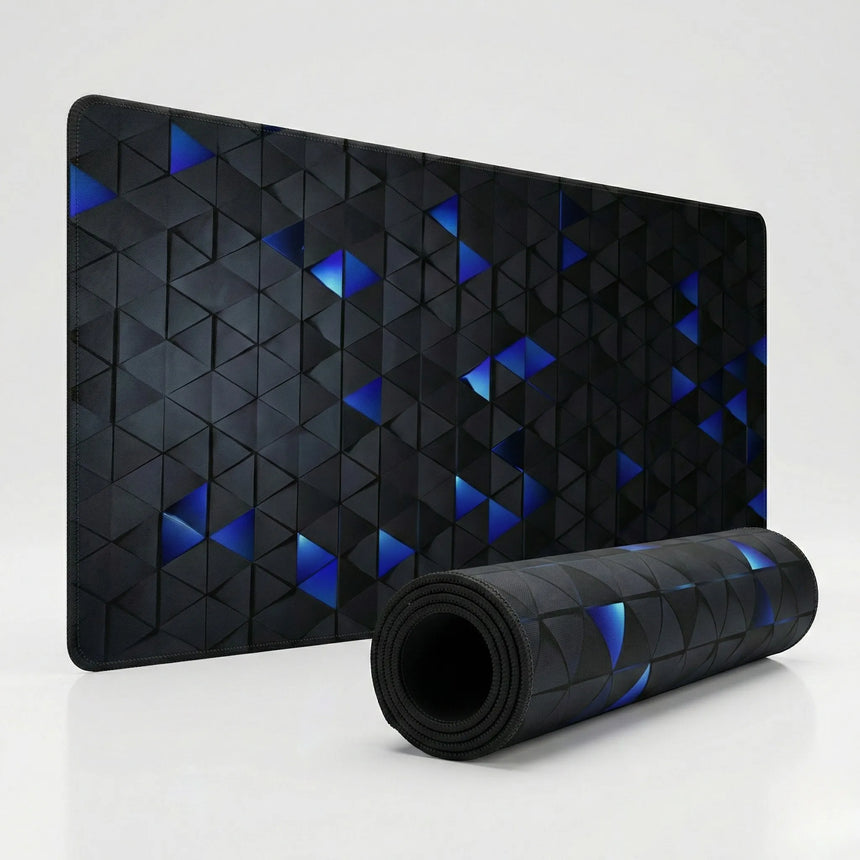 Tapis de Souris Polygon - Design Géométrique 3D Bleu & Noir Premium