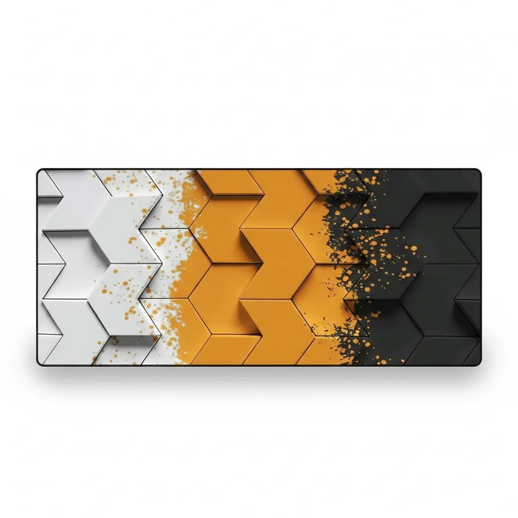 Tapis de Souris Polygon 3D — Design Géométrique Orange & Noir