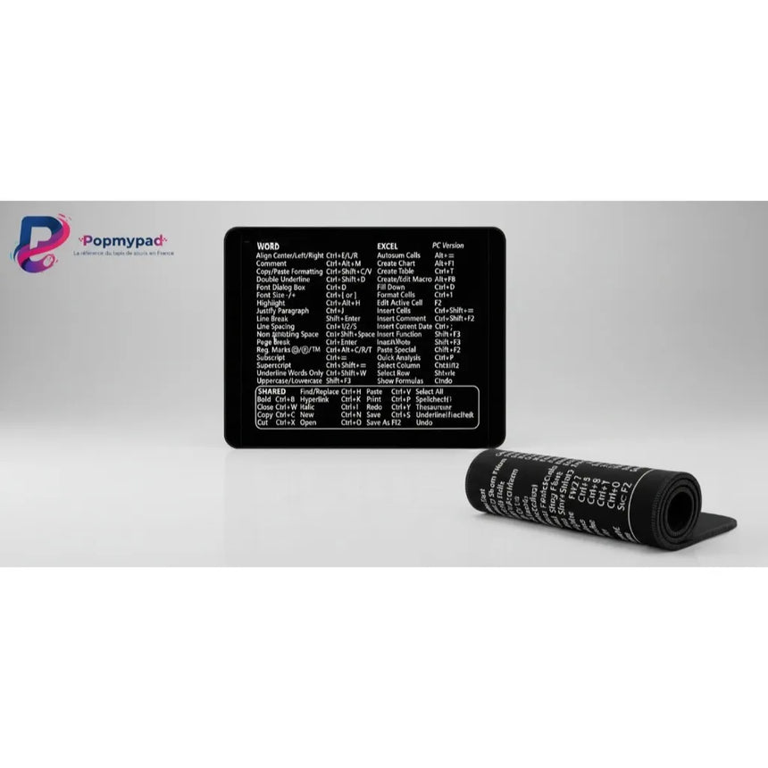 Tapis de Souris Raccourcis Bureau - Design Minimaliste Word & Excel