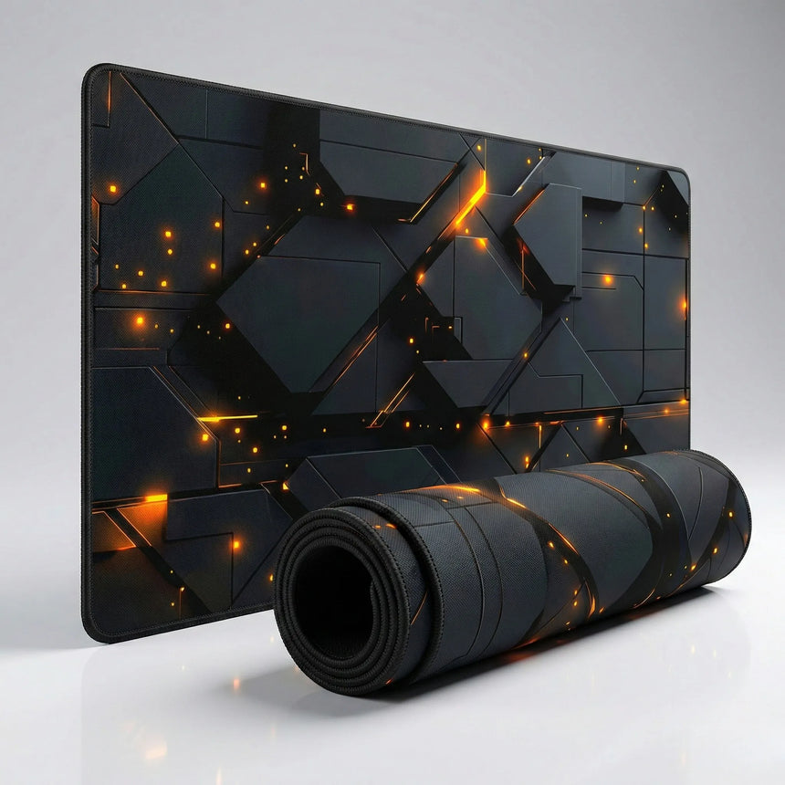 Tapis de Souris XXL - Design Polygon 3D & Fusion Ambrée