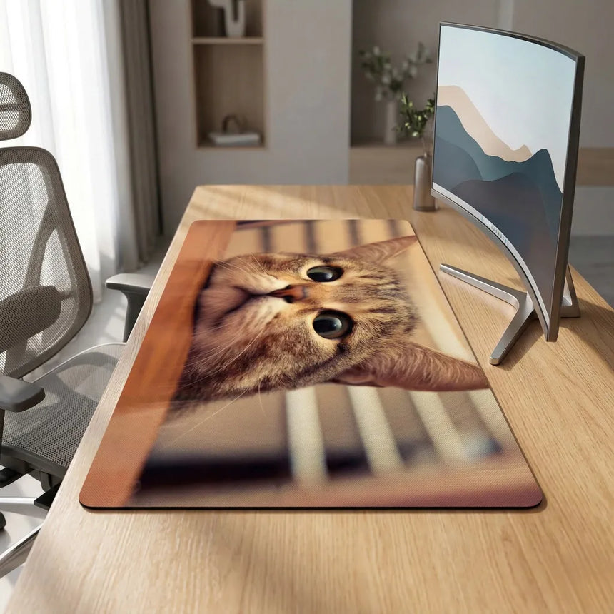 Tapis de Souris XXL - Regard Félin Curieux - Finition Premium