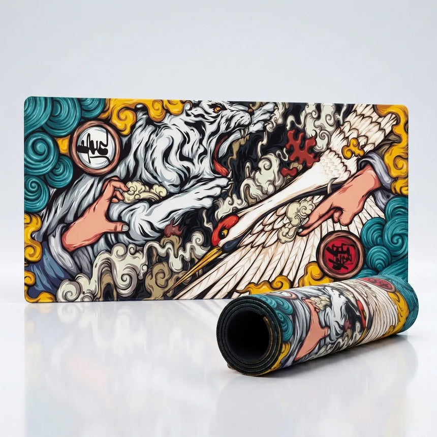 Tapis de Souris XXL - Tigre Blanc & Grue Sacrée (Édition Ukiyo-e)