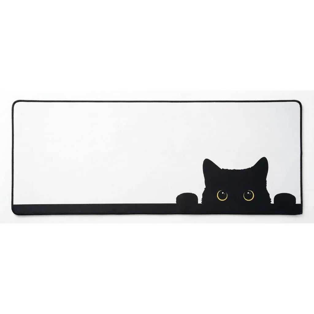 Tapis de Souris XXL Design Chat Curieux - Finition Premium Noir & Blanc