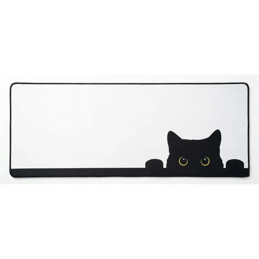 Tapis de Souris XXL Design Chat Curieux - Finition Premium Noir & Blanc