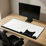 Tapis de Souris XXL Design Chat Curieux - Finition Premium Noir & Blanc