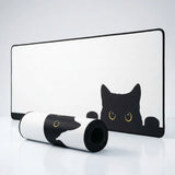 Tapis de Souris XXL Design Chat Curieux - Finition Premium Noir & Blanc