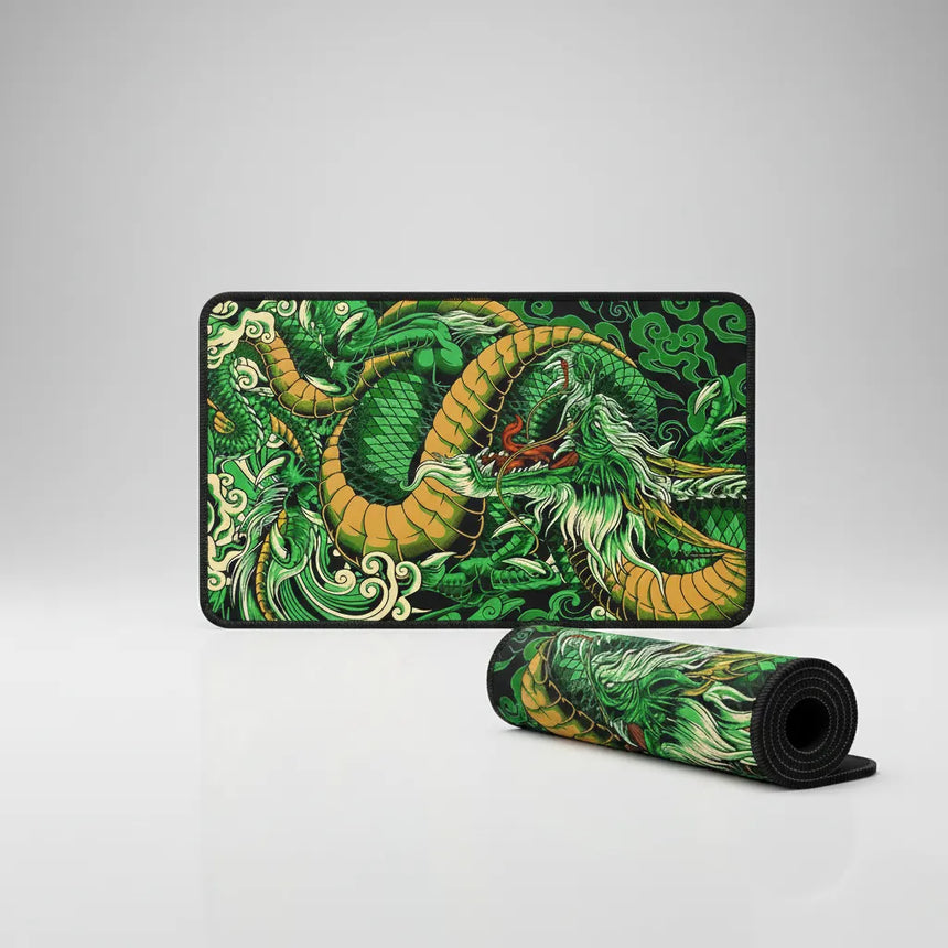 Tapis de Souris XXL Dragon Japonais - Édition Émeraude & Or Impérial