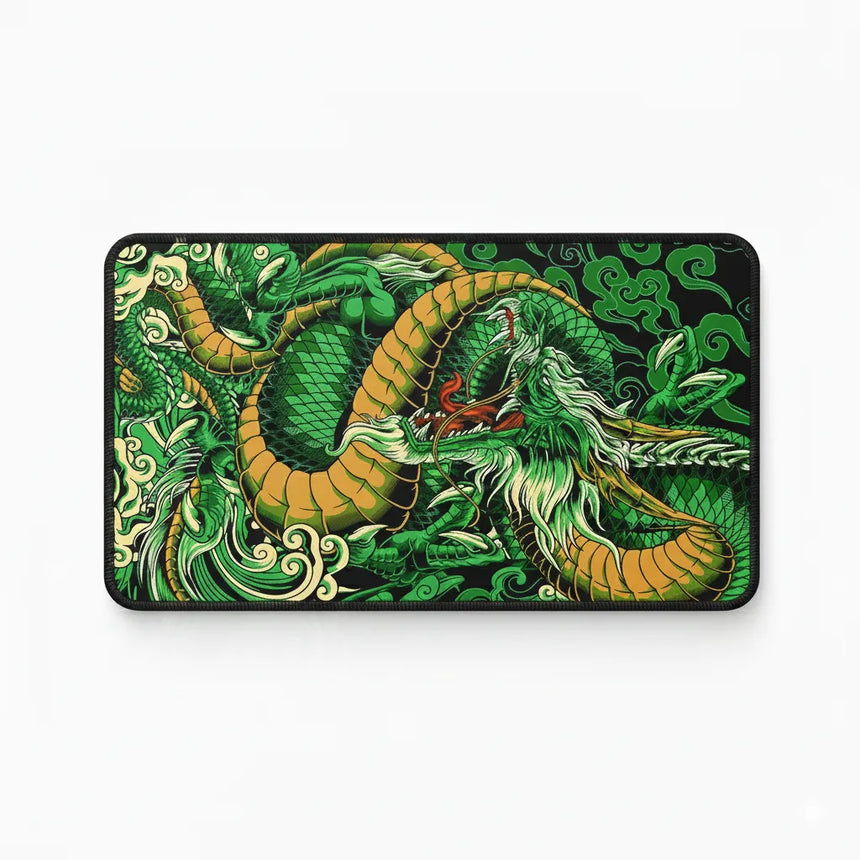 Tapis de Souris XXL Dragon Japonais - Édition Émeraude & Or Impérial