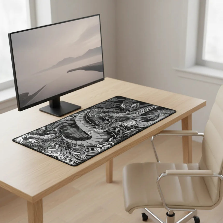 Tapis de Souris XXL Dragon Japonais - Édition Monochrome Impériale