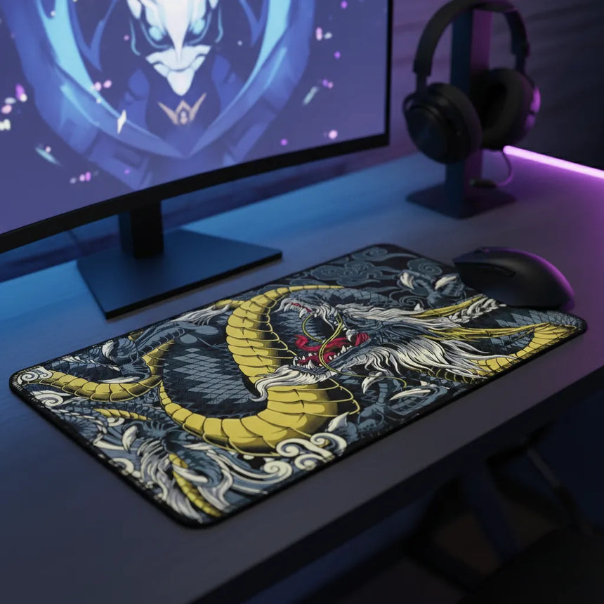 Tapis de Souris XXL Dragon Japonais - Édition Ryu Gold & Black