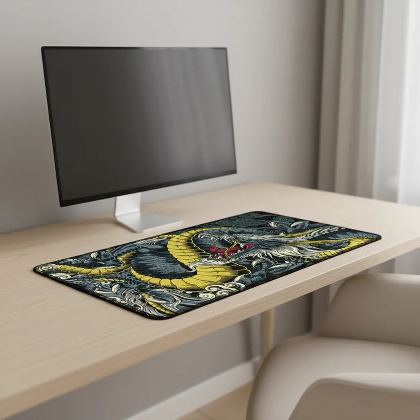 Tapis de Souris XXL Dragon Japonais - Édition Ryu Gold & Black