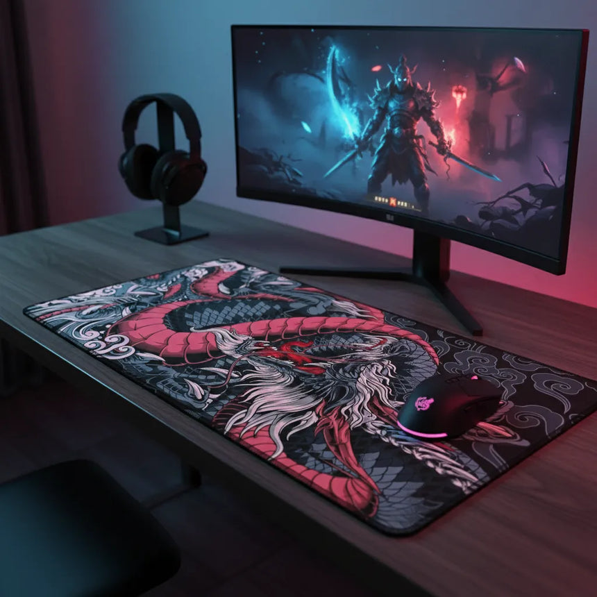 Tapis de Souris XXL Dragon Japonais - Édition Ryu Ocre & Charcoal