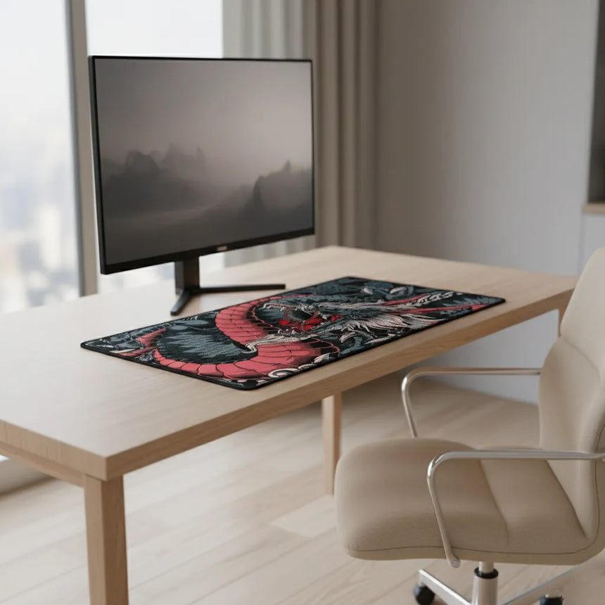 Tapis de Souris XXL Dragon Japonais - Édition Ryu Ocre & Charcoal