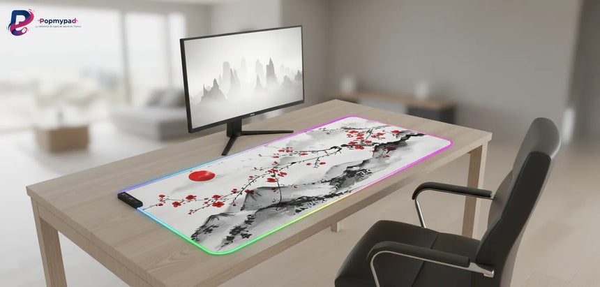 Tapis de Souris XXL Japonais - Mont Fuji & Fleurs de Cerisier (RGB)