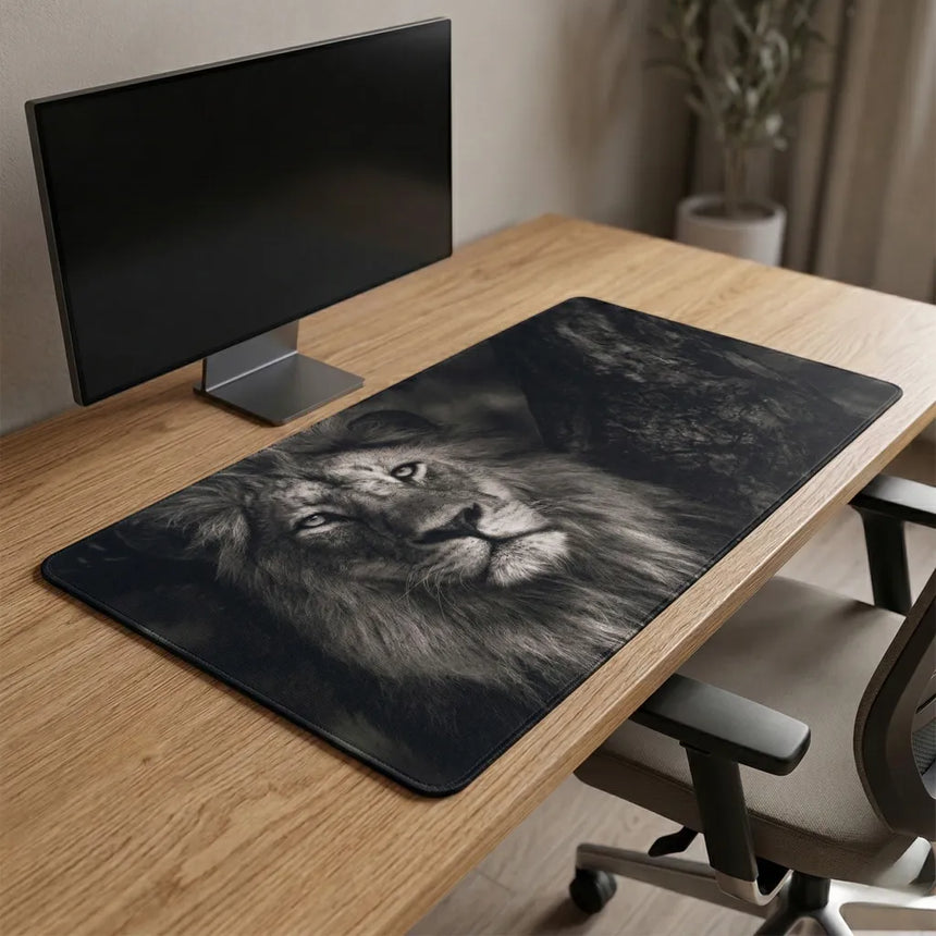 Tapis de Souris XXL Lion Majestic - Design Noir et Blanc Premium