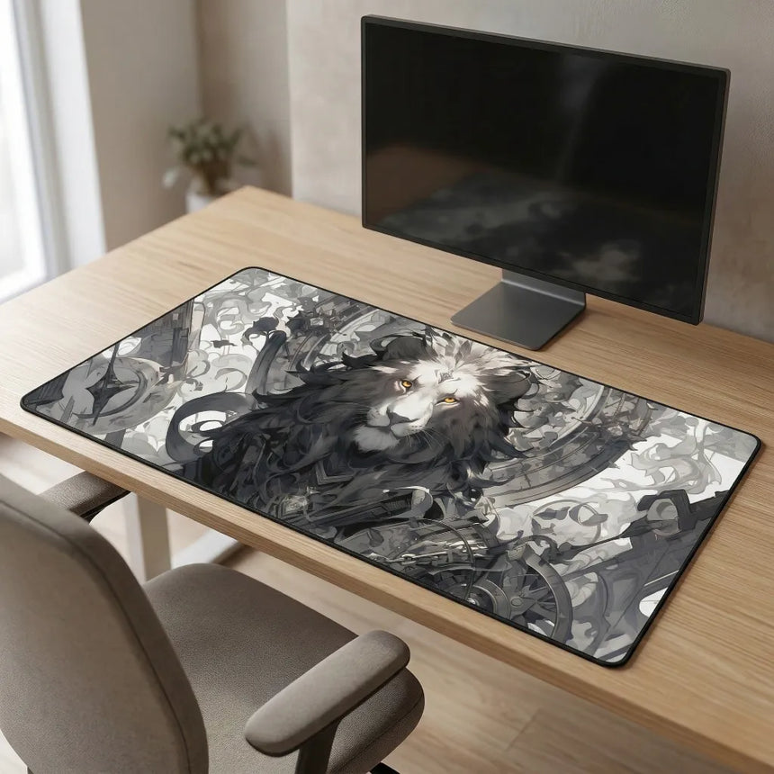 Tapis de Souris XXL Lion Mécanique Steampunk - Art Monochrome