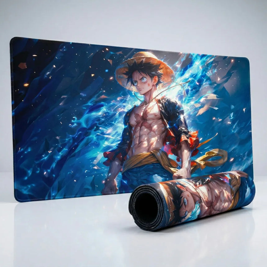 Tapis de Souris XXL One Piece Luffy Aura Bleue (900x400mm) - Précision Esport - PopMyPad