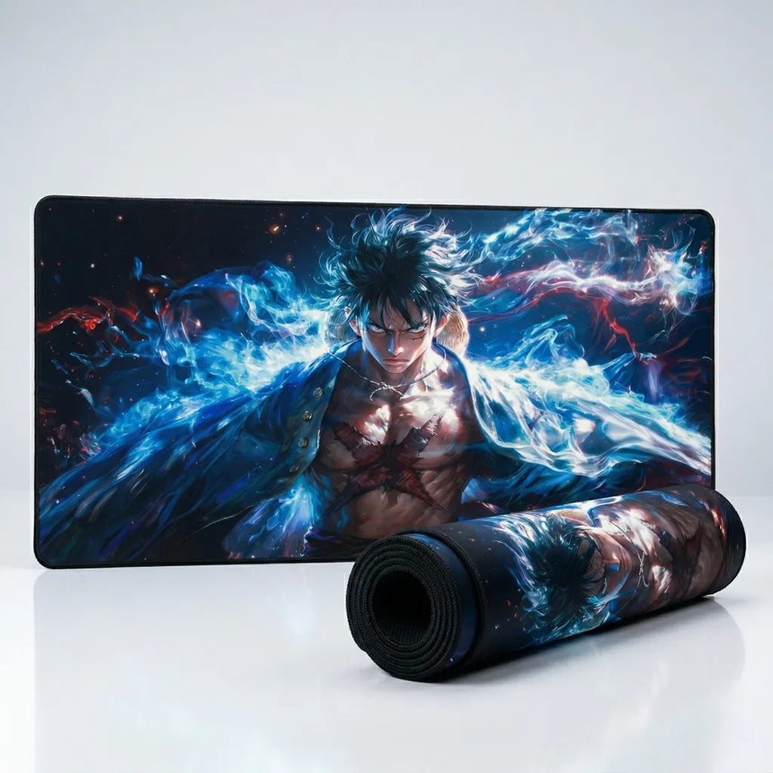 Tapis de Souris XXL One Piece Luffy Gear 5 "Divine Blue" (900x400mm) - Glisse Ultime - PopMyPad