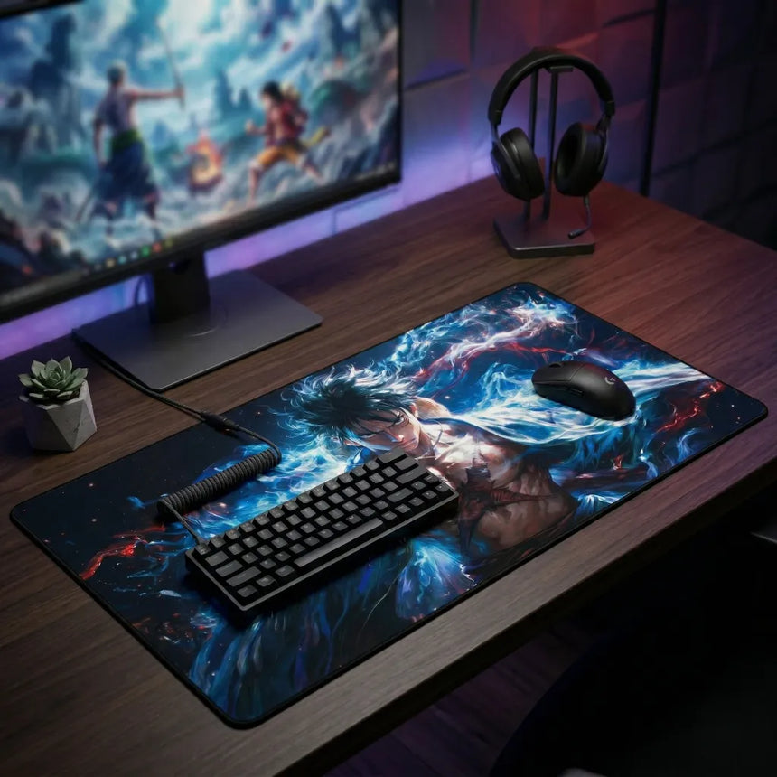Tapis de Souris XXL One Piece Luffy Gear 5 "Divine Blue" (900x400mm) - Glisse Ultime - PopMyPad