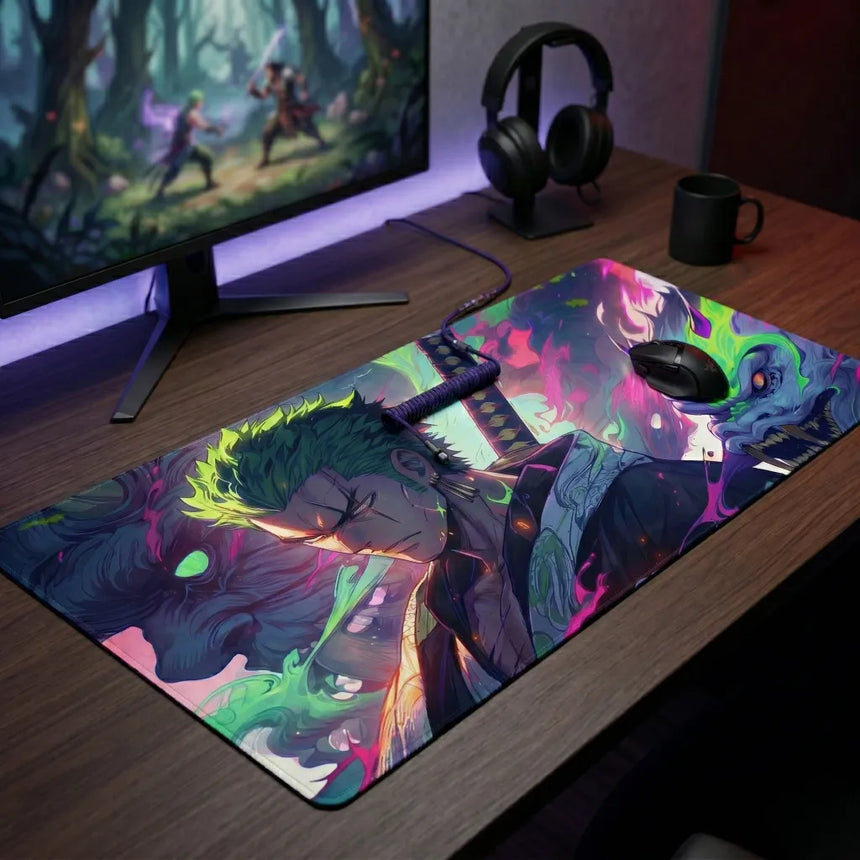 Tapis de Souris XXL One Piece Roronoa Zoro Aura (900x400mm) - Précision Esport - PopMyPad
