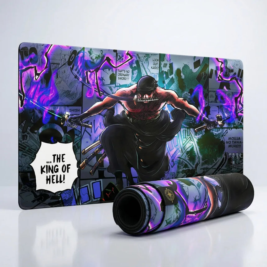 Tapis de Souris XXL One Piece Roronoa Zoro King of Hell (900x400mm) - Domination Totale - PopMyPad
