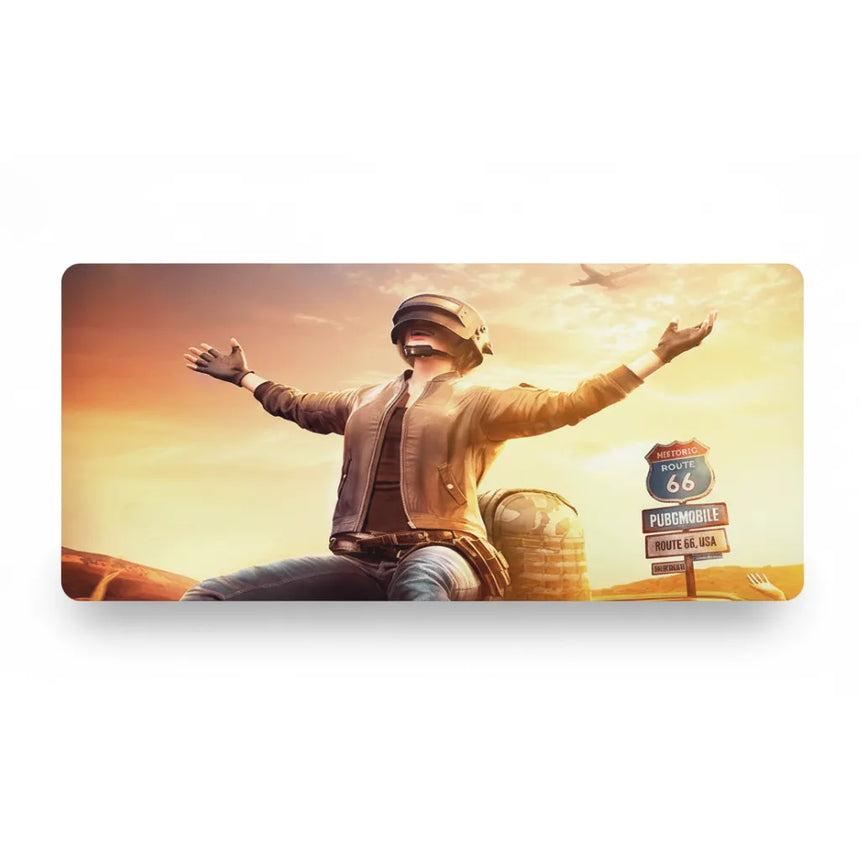 Tapis de Souris XXL PUBG Casque 3 Route 66 (900x400mm) - Glisse Ultime - PopMyPad