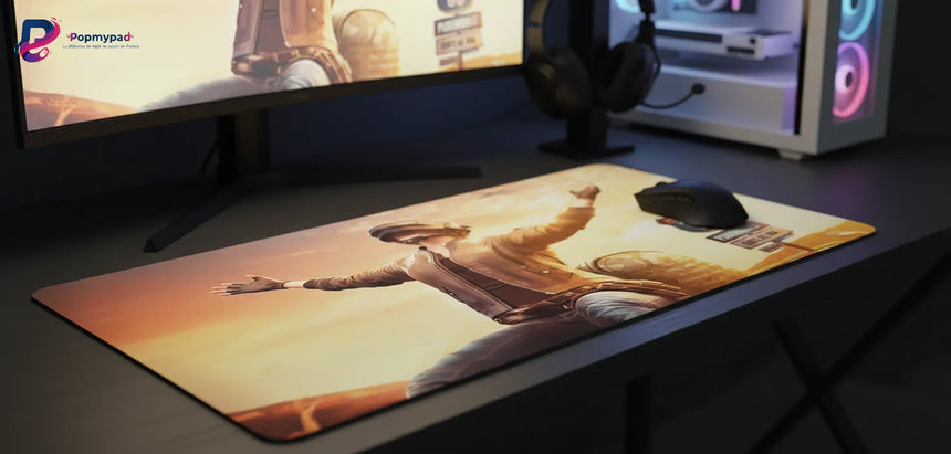 Tapis de Souris XXL PUBG Casque 3 Route 66 (900x400mm) - Glisse Ultime - PopMyPad