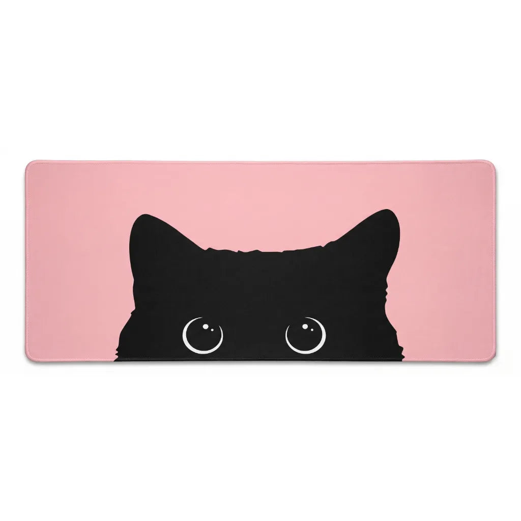 Tapis de Souris XXL Peeking Cat - Design Chat Noir & Rose Pastel Premium