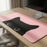 Tapis de Souris XXL Peeking Cat - Design Chat Noir & Rose Pastel Premium