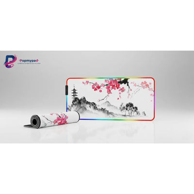 Tapis de Souris XXL RGB - Design Japonais Zen : Sakura & Pagode