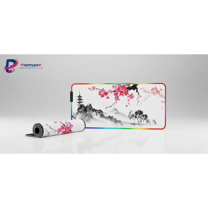 Tapis de Souris XXL RGB - Design Japonais Zen : Sakura & Pagode