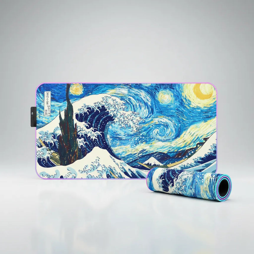 Tapis de Souris XXL RGB - Fusion Artistique : La Grande Vague Étoilée