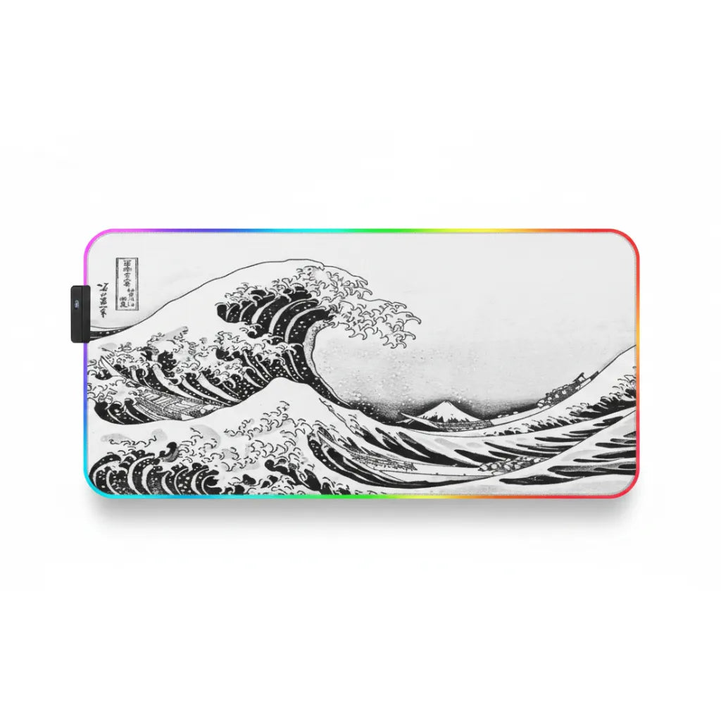 Tapis de Souris XXL RGB - Grande Vague d'Hokusai (Édition Monochrome)