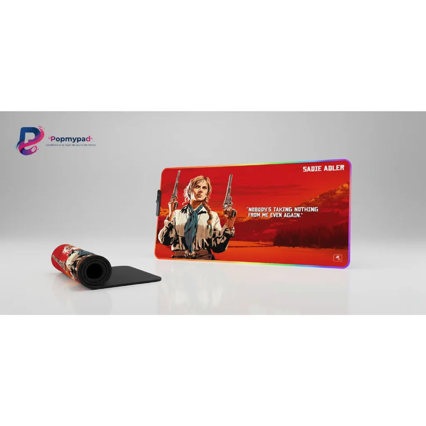 Tapis de Souris XXL RGB Red Dead Redemption Sadie Adler (900x400mm) - Gaming LED - PopMyPad