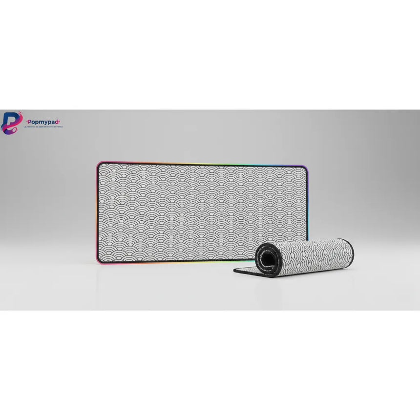 Tapis de Souris XXL Seigaiha - Design Japonais Zen & Bordure RGB Lumineuse