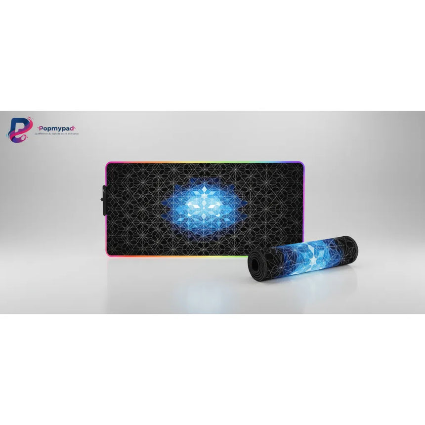 Tapis de souris Gaming RGB - Design Fractal Géométrique "Blue Frost"