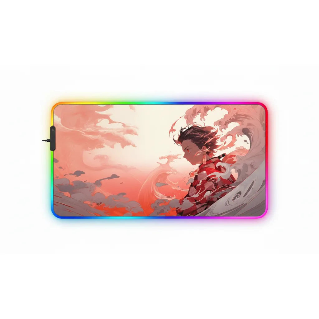 Tapis de souris Gaming XXL Demon Slayer - Édition RGB Souffle Solaire