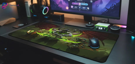 Tapis de souris World of Warcraft - Édition Alliance vs Horde | Performance Esport sur un bureau gamer avec un écran de jeu.