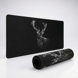 Tapis de souris XXL - Cerf Géométrique "Majestic Stag" - Noir & Blanc Premium