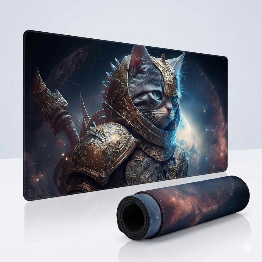 Tapis de souris XXL - Chat Guerrier Cosmique : Édition Gardien de l'Espace