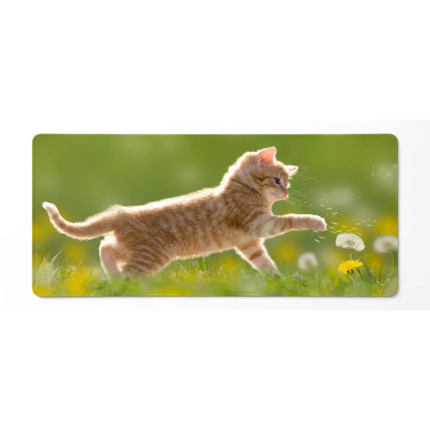 Tapis de souris XXL - Chaton roux et Pissenlits - Design Nature & Douceur